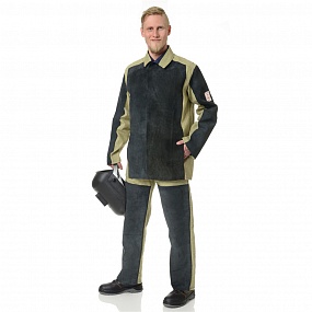 Костюм сварщика чёрный/бежевый со спилком площадью покрытия 2,3 м² (куртка и брюки)