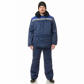 Костюм мужской утеплённый "Стандарт СОП" тёмно-синий/василёк (куртка и брюки)
