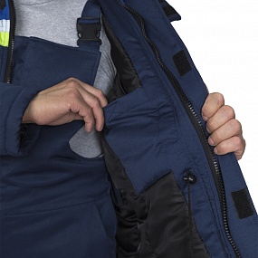 Костюм мужской утеплённый "Стройка" тёмно-синий/василёк/лимонный (куртка и полукомбинезон)